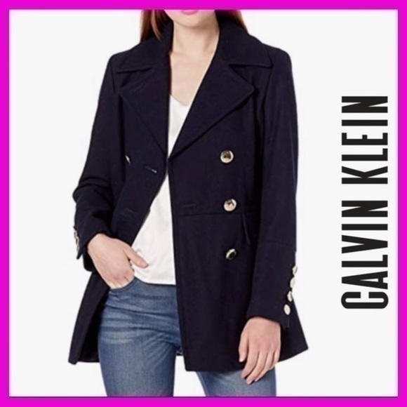 CALVIN KLEIN wool coat peacoat pleated outwear jacket size 2 - Picture 1 of 5